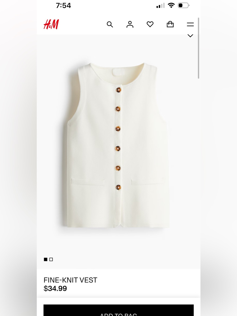 H&M Cream Button-Front Knit Vest
